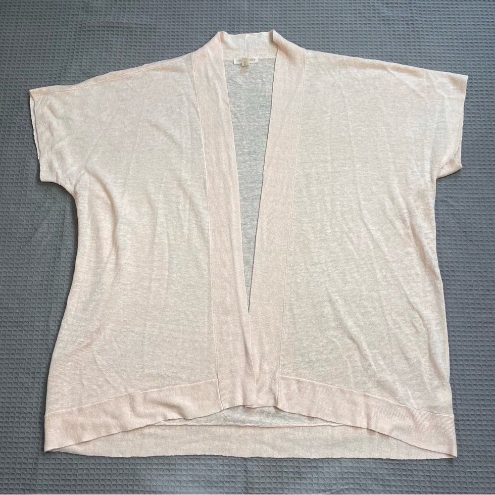 Eileen Fisher 100% Organic Linen Cardigan Large Womens‎ Short Sleeve Open Peach